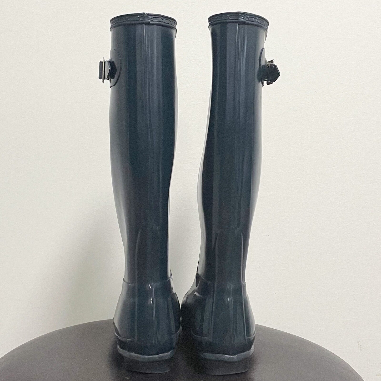 Hunter Original Tall Gloss Rubber Boots Womens 6 Blue Green Dark Teal *No Box*