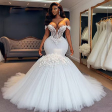 Glamorous Mermaid Aso Ebi Brides Wedding Dresses Beaded Lace Appliques African