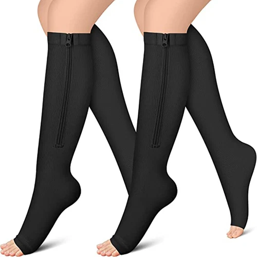 Men Women Open Toe Zipper Compression Socks 20-30mmHg Leg Calf Support Stockings - Picture 24 of 25