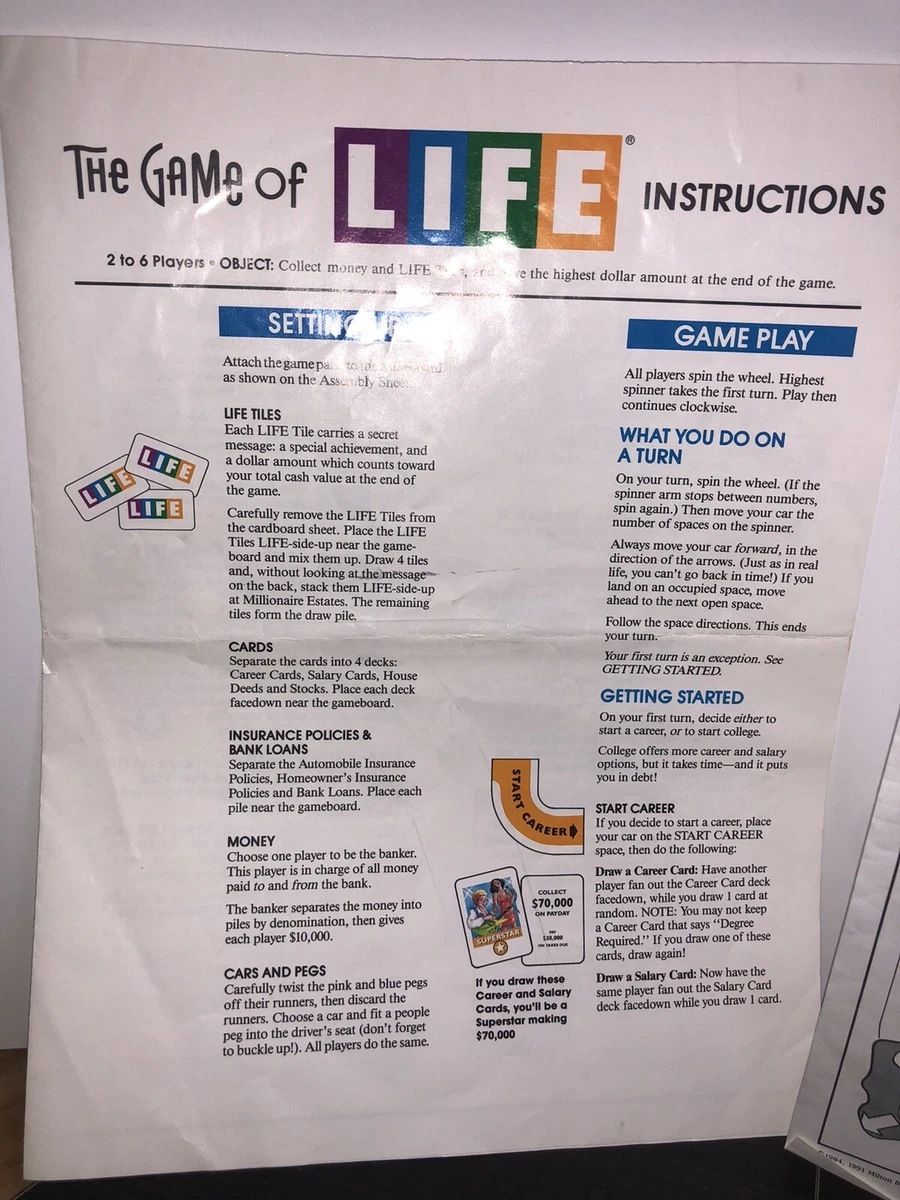 The Game Of Life 1991 Replacement Instructions