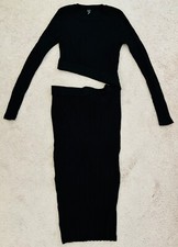 Windsor Knit Long Sleeve Cutout Midi Dress, Black, L