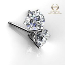 2 Carat Round Cut F/VVS1 Moissanite Stud Earrings Solid 14K White Gold For Women