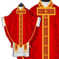 Liturgical Gothic Chasuble with Ornate Braid Embroidery and Stole for Priests