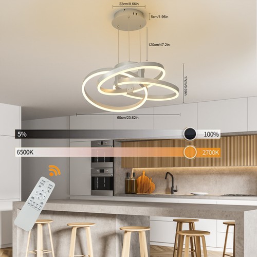 Modern Pendant Light Wave LED Ceiling Lamp Dimmable Chandelier & Remote Silvery