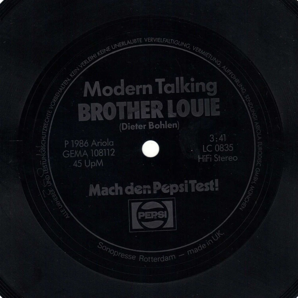 7" Modern Talking – Promo-Pepsi-Flexi: Brother Louie / Germany 1986 - Bild 3 von 3