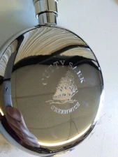 Cutty Sark Greenwich Scotch Whisky Round Window Hip Flask Steel Whiskey Liquor