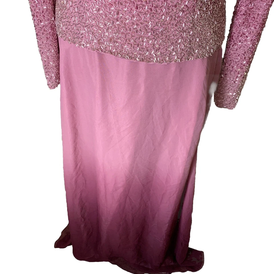 Cassandra Stone Beaded Maxi Dress Ombre Rose Pink Purple 10 Embellished Party - Image 4 of 4