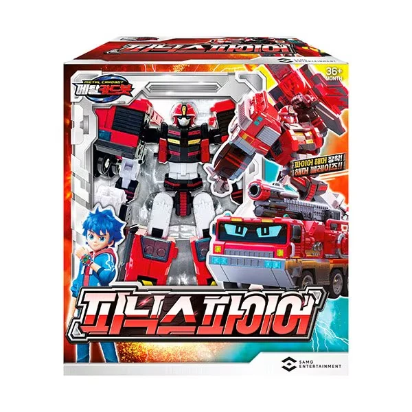 Metal Cardbot PHOENIX FIRE Rojo Camión Motor Transformación Robot Coche Tarje...