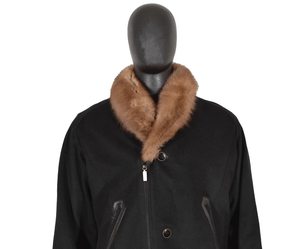 Men's ZILLI Bomber Jacket 54IT 44US/UK Black Cashmere Leather Fur Collar - Image 2 of 4