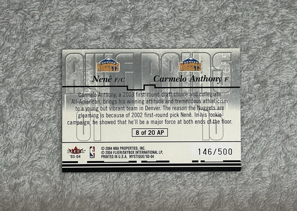 2003-04 Fleer Mystique Carmelo Anthony - Nene #8AP Dual Rookie /500 (RC) - Image 4 of 4