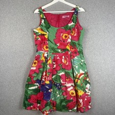 Eliza J Women Medium Linen Blend Green Pink Floral Sleeveless A Line Mini Dress