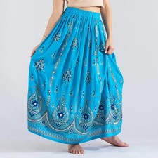 Embroidered Indian Maxi Skirt Women Free Size Purple Sequin Paisley Boho