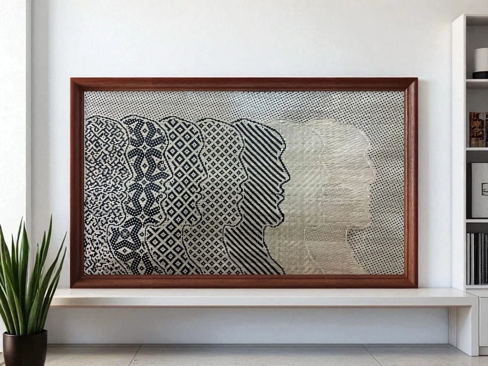 Woven Wall Artwork "In Every Face A Story" Bamboo Woven Art Unique Design - Image 4 of 4