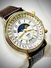 Vintage Timex 17011 Sun & Moon Phase Perpetual Triple Calendar Mens Watch Runs