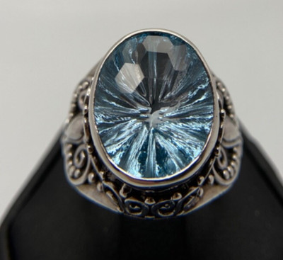 Sarda,Bali Handmade,Luscious,  Sky Blue Topaz & Sterling Ring Szs- 6.75; 7.75
