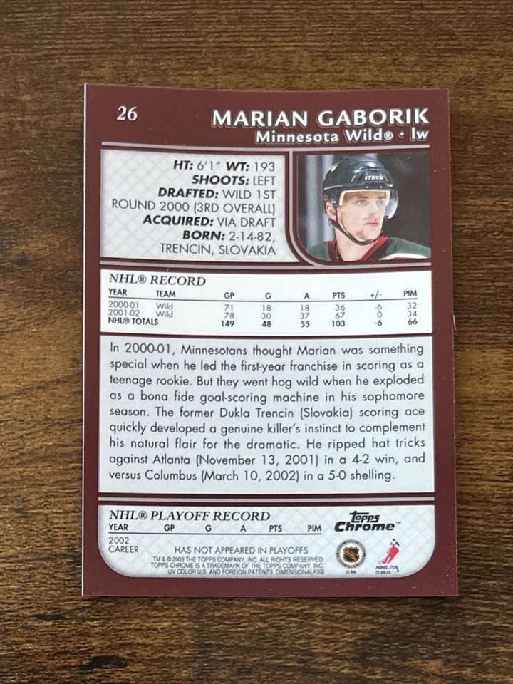 2002-03 Topps Chrome #26 Marian Gaborik Minnesota Wild - Image 2 of 2