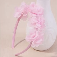 Adorable Pink Chiffon Floral Satin Ribbon Girl Headband Hair Accessory