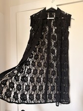 Image of All Saints Black Sheer Buttoned Lace Dress Size UK6 - Like New