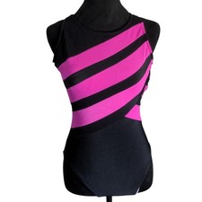 Vintage Concepts Sirena Hot Pink Black Striped One Piece Swimsuit, Size 8