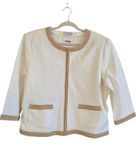 St. John Sport by Marie Gray Women's Jacket Sz XL Cream Jute Braid Trim Full Zip