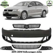 Front Bumper Cover Fascia Paintable Grille Kit For 2011-2014 Volkswagen Jetta