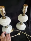 Pair Vintage Hobnail Milk Glass Table Lamps – 11” Tall – Tested Works