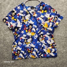 Disney Mickey Mouse Medical Scrub Top V-Neck Size Large Blue/White/Red Workwear