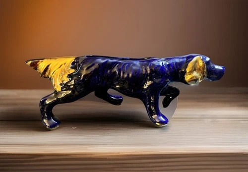 Vtg Ceramic Irish Setter Dog-Blue & Gold-Glossy-16” Planter/Figurine