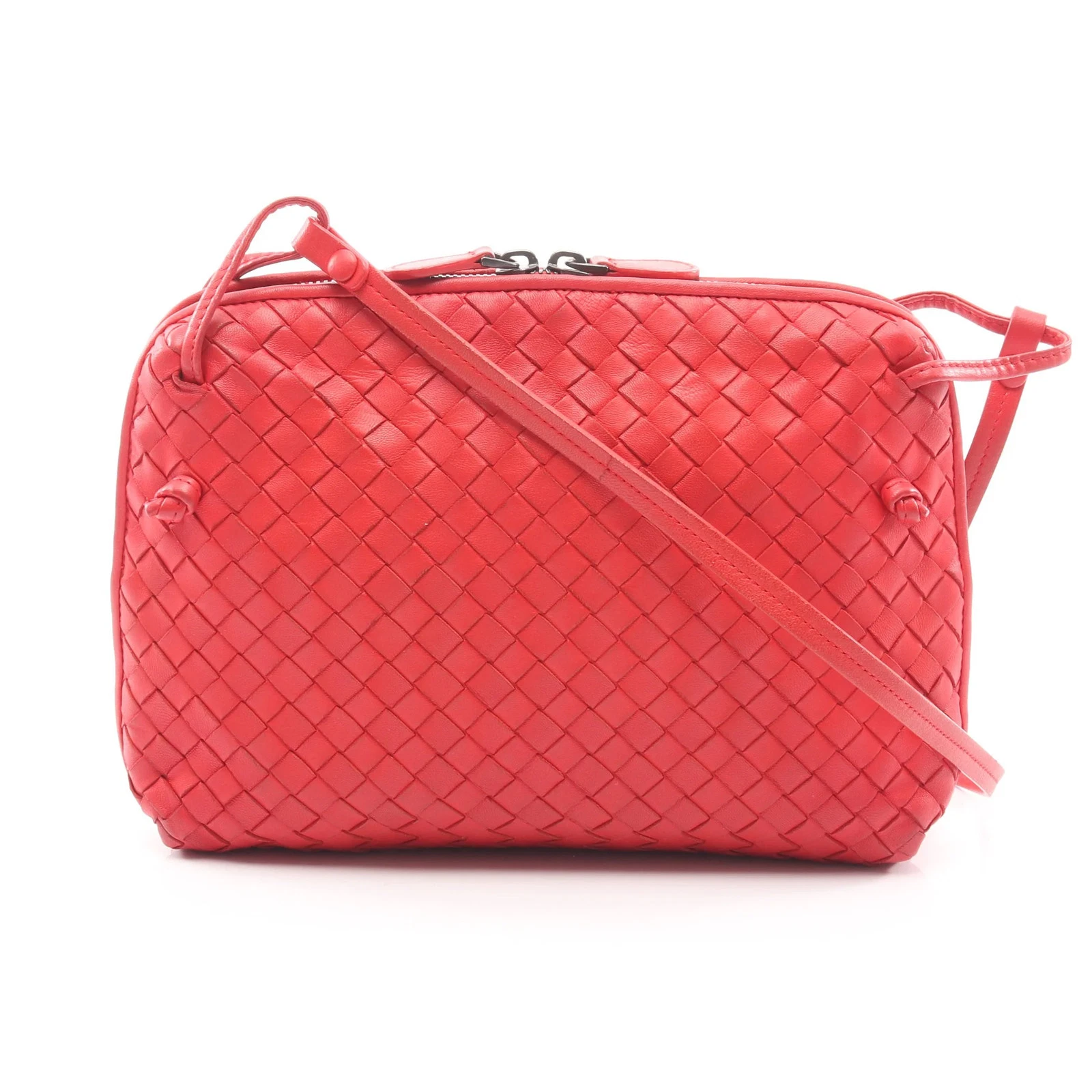 Bottega Veneta — Bottega Veneta Intrecciato Shoulder Bag Red Leather #RCB3666
