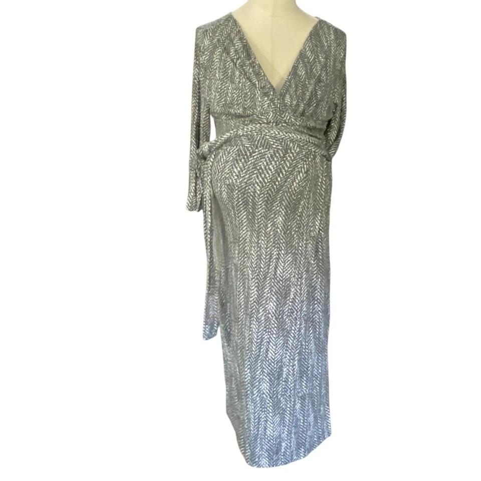 Seraphine Black & white herringbone print Pattern Long Sleeve Wrap Dress Size 6 - Image 2 of 4