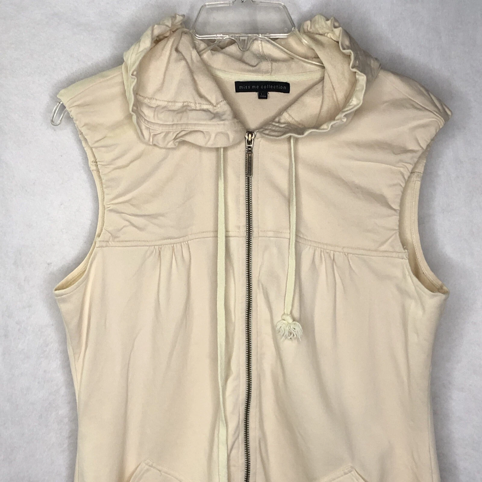 OFF WHITE Felpa con cappuccio Miss Me Collection donna L panna beige tunica senza maniche full zip