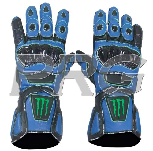 Monster Energy Motorcycle Racing Leather Gloves Race Guantes Monster Race Gants - Photo 1 sur 2