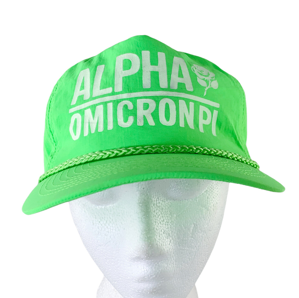 Alpha Omicron Pi Fraternity Sorority Hat Greek Letter Neon Green Rope  Trucker