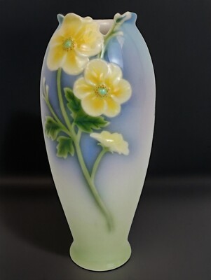 Rare Franz Yellow Anemone Vase 7'' Tall FZ00001 May Wei Xuet Mei Retired Mint