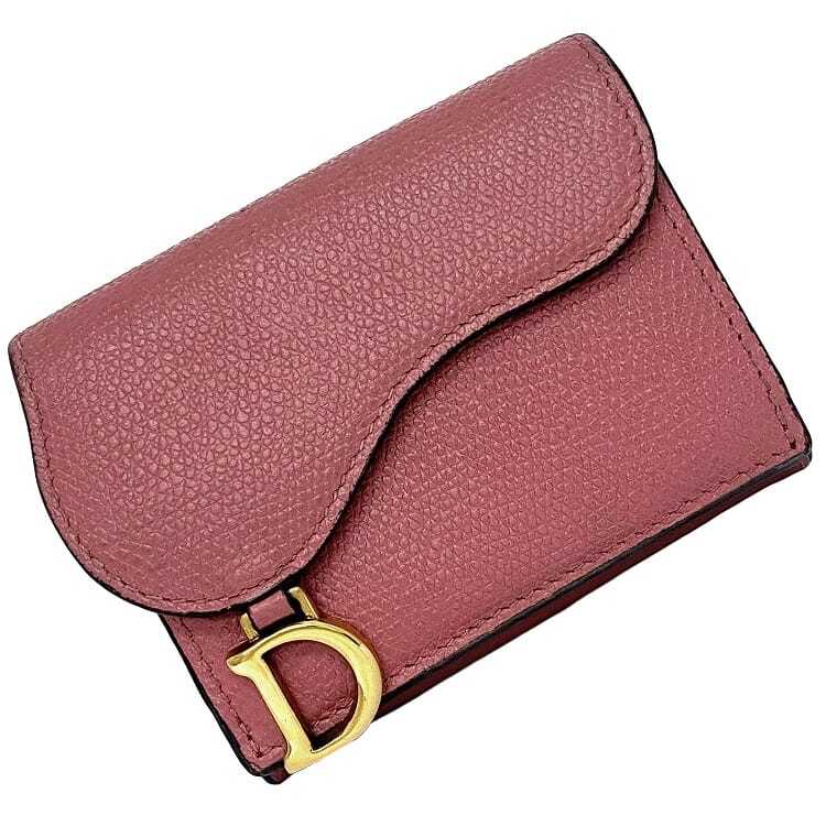 ○Christian Dior Trifold Wallet Pink Gold Saddle 43 Ma 0220 Grain