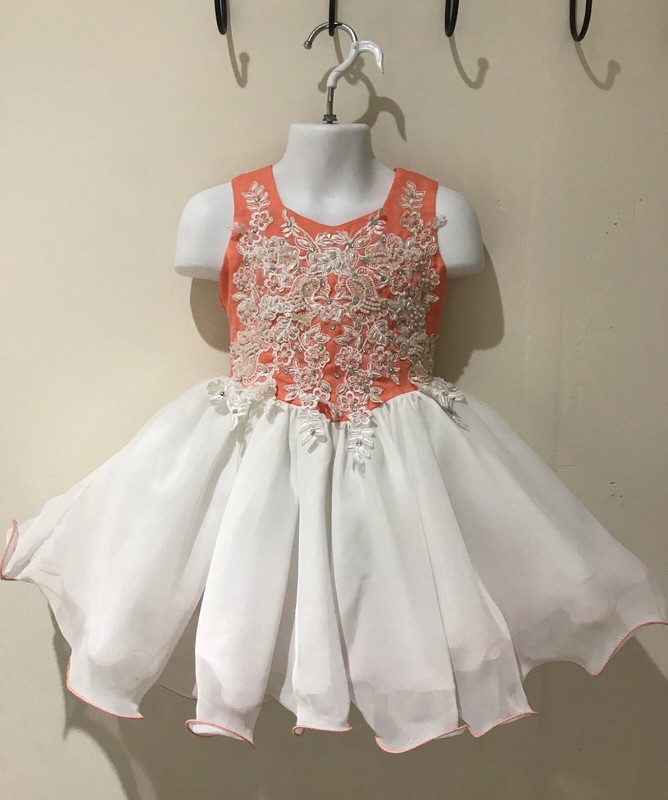 Size 3 Coral & White Pageant Crowning  Flower Girl Princess Party Dress NWT