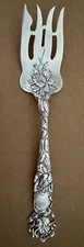 RARE ALVIN BRIDAL ROSE LARGE SIZE 9 1/8” STERLING FANCY SERVING FORK C. 1903