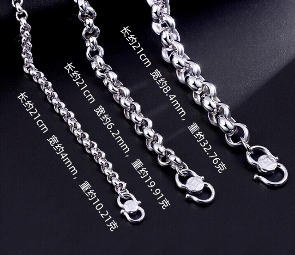 Brazalete de eslabones de cable de platino puro 950 con cadena para hombres y mujeres de 3,4 mm 7,1 g/7,8 pulgadas Foto 4 de 4