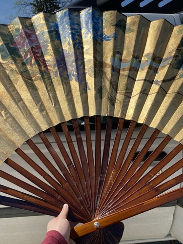 Vintage Chinese Lacquered Bamboo Giant Wall Art-Decoration Chinoiserie Fan