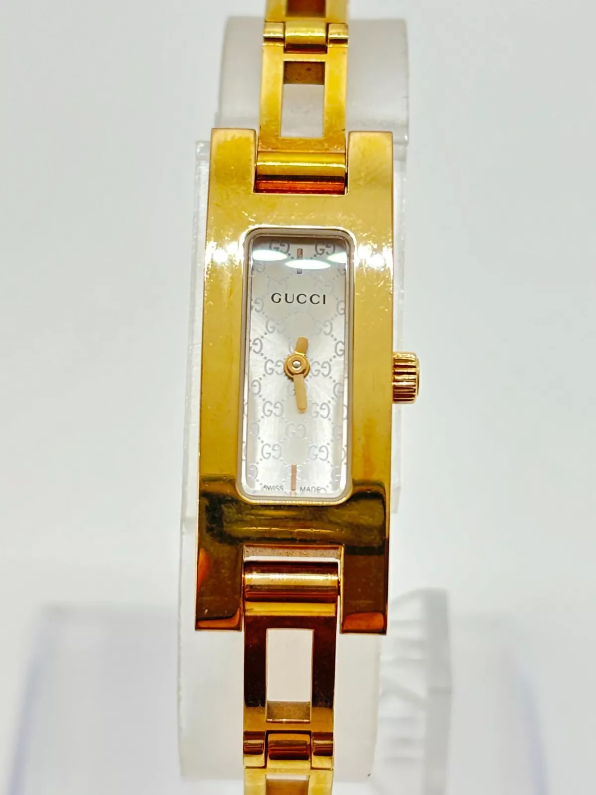 [Exc+5] Montre Femme Gucci 3900L Or Qz Argent Vintage Occasion Fonctionne