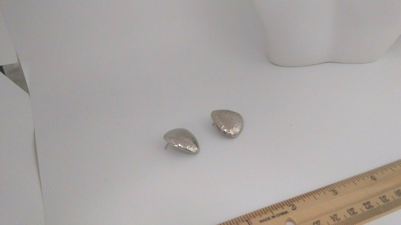 Hammered Triangular Earrings Silver Tone Metal - image 3