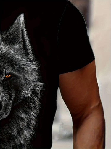 3D Digital Cool Wolf Kontrast Farbe Augen Muster Rundhals T-Shirt, Herren Sommer - Bild 3 von 14