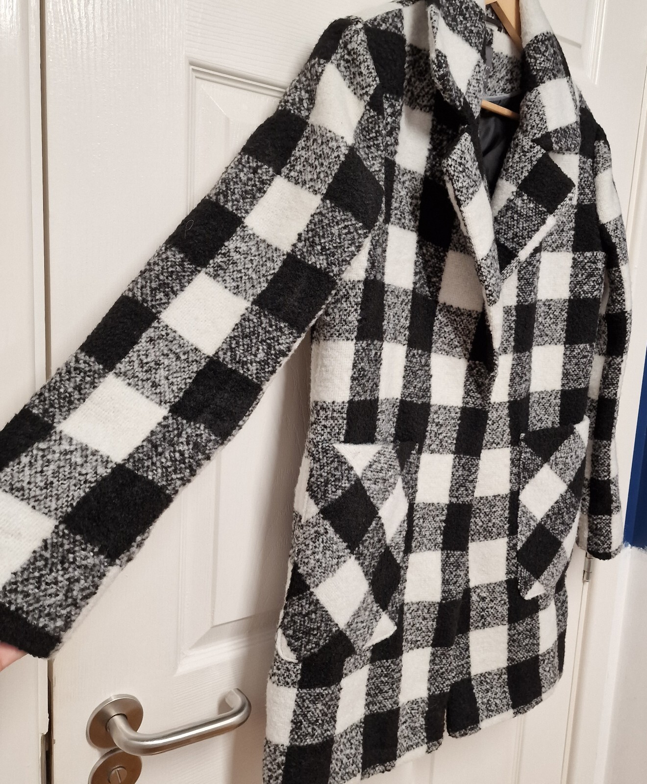 Primark X Stacey Solomon Monochrome Check Wool Like Coat Size 10 12 Black White image 8