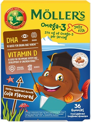 Moller s Omega-3 Gelees Cola 36 | Zuckerfrei DHA/EPA + Vit D | Kinder & Erwachsene