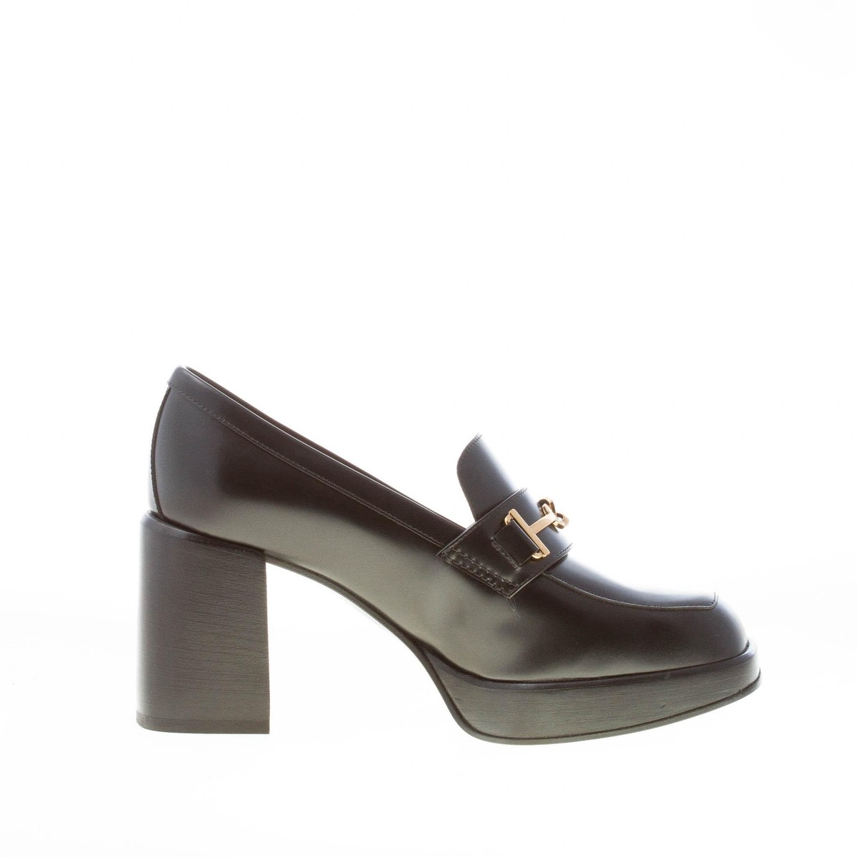 TOD'S women shoes Black semi-shiny leather Platform loafer