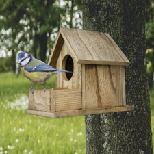 DIY Outdoor Wooden Bird Feeding Build House Window Feeder Birdhouse Protector