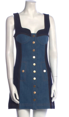 ALICE MCCALL DENIM TONE BUSTIER Button-Up METAL GOLD Snaps Mini