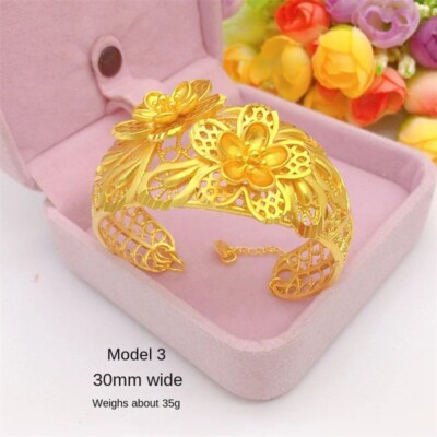 4 Types 24K Yellow Gold Plated Big Flower Open Up Women's Bangle