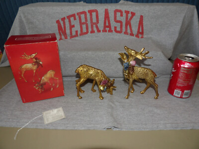Vintage Centurion Collection Brass Deer Figures Statues Taiwan W/Box