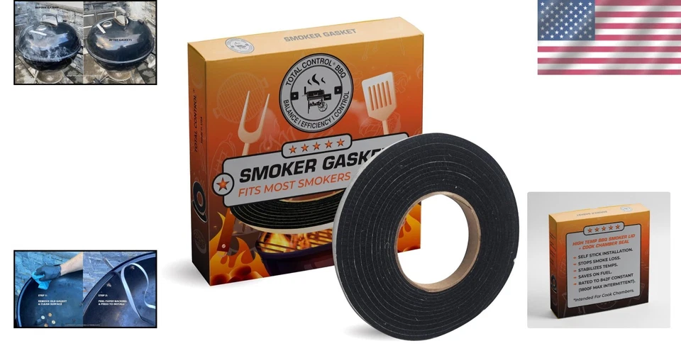 Junta de defumador autoaderente preta Hi-Temp 1/2 polegada - perfeita para amantes de churrasco - Imagem 2 de 4